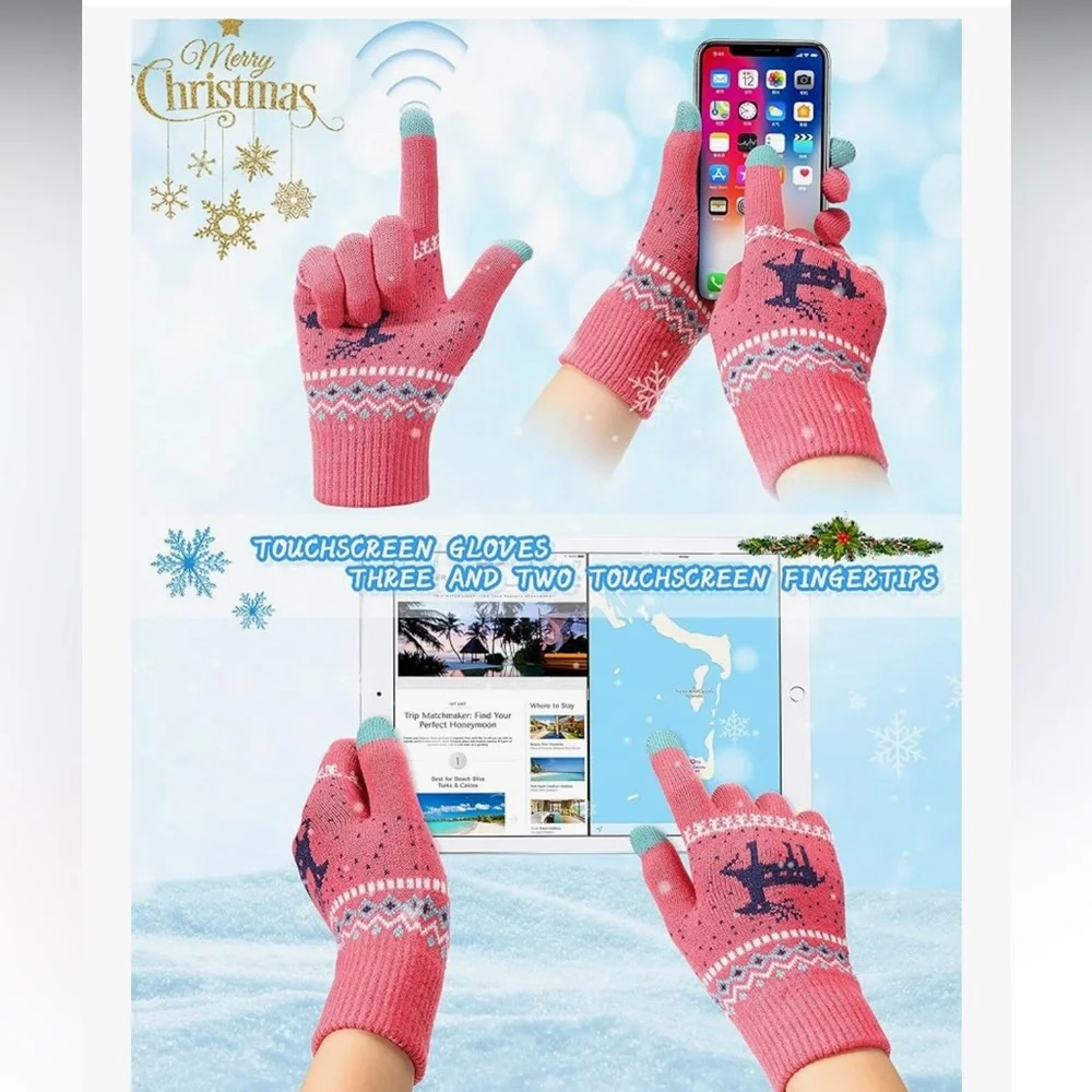 🆕 4 Pairs Women's Winter Touch Screen Gloves Warm Fleece Lined Knit Gloves